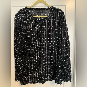 Printed Blouse with metallic stripes, lantern sleeves with flared wrist